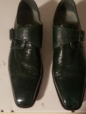 Men's Dark Green Belvedere Lizard Monk Strap Dress Shoes